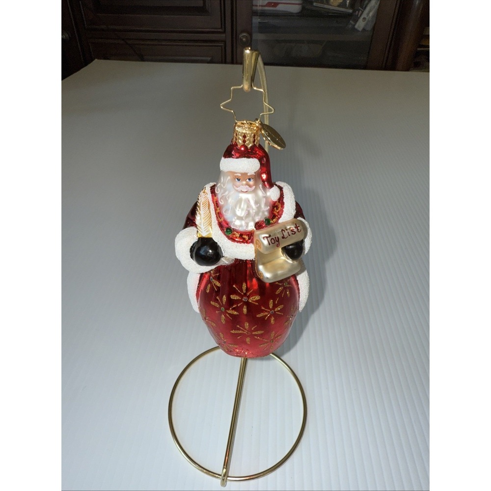 Christopher Radko Kris Checks Off His List Glass Ornament 1Santa Kringle W Stand